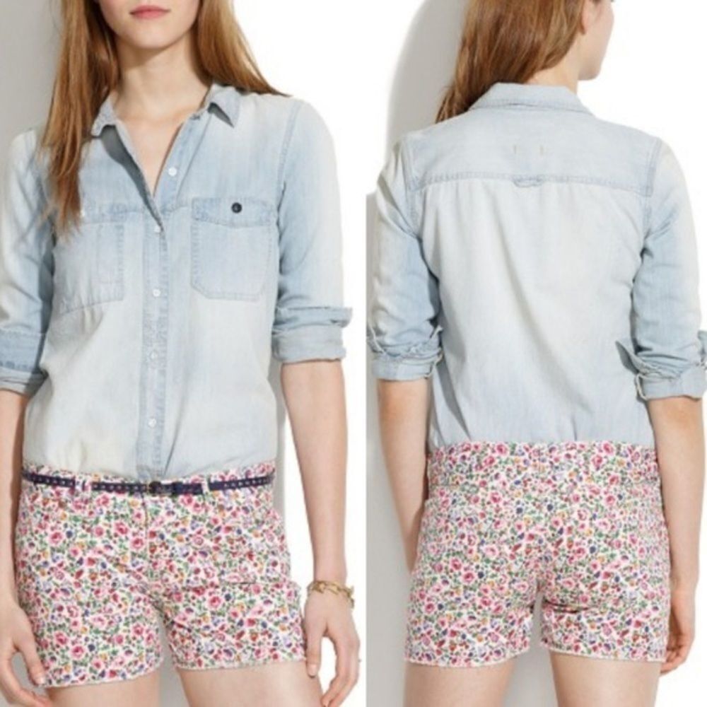 Madewell Floral Cut Off White Shorts